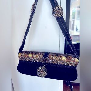 Mary Frances Purse Beaded Black Velvet Handbag